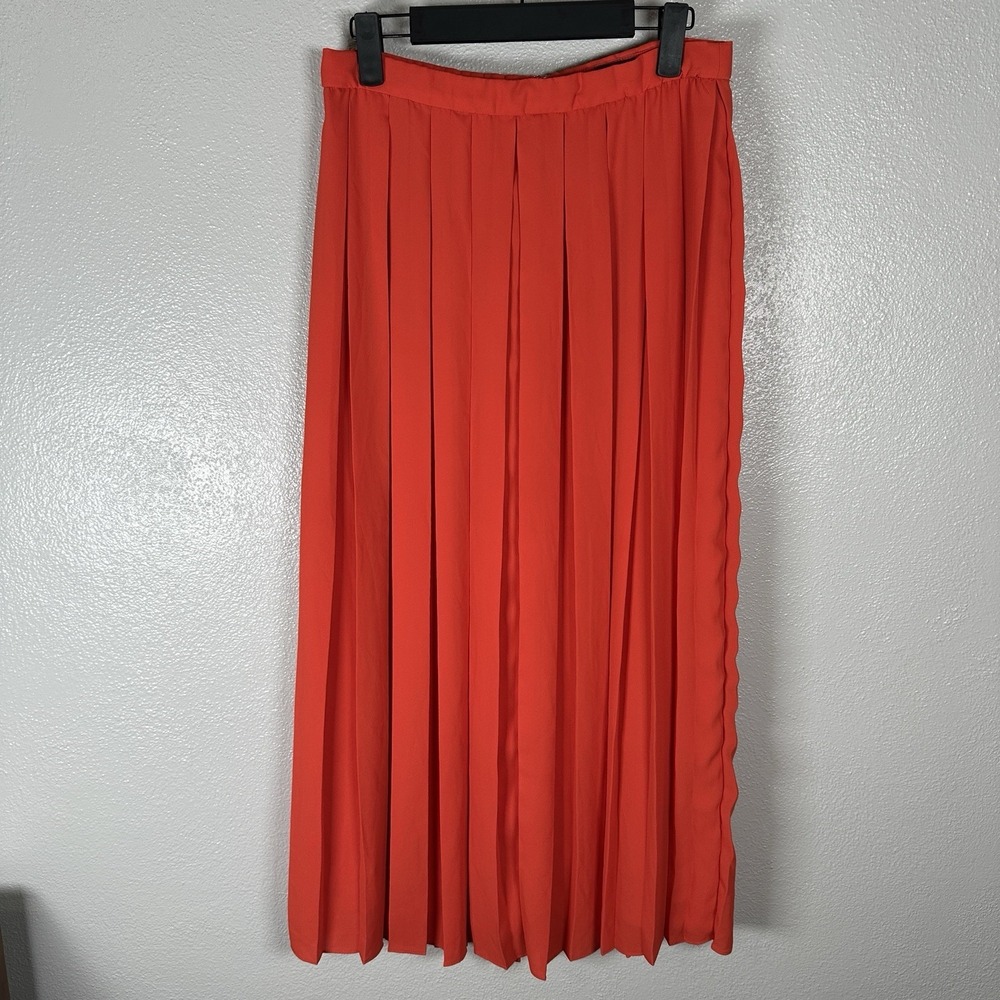 J. Crew Vibrant Orange Wide Pleated Long Midi Skirt Womens Size 6 Summer